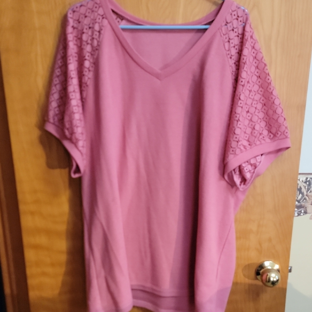 Source Unknown Pink Textured Sleeve Blouse